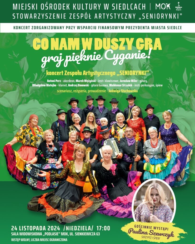 Plakat zapowiadający koncert zespołu tworzonego przez seniorów. 