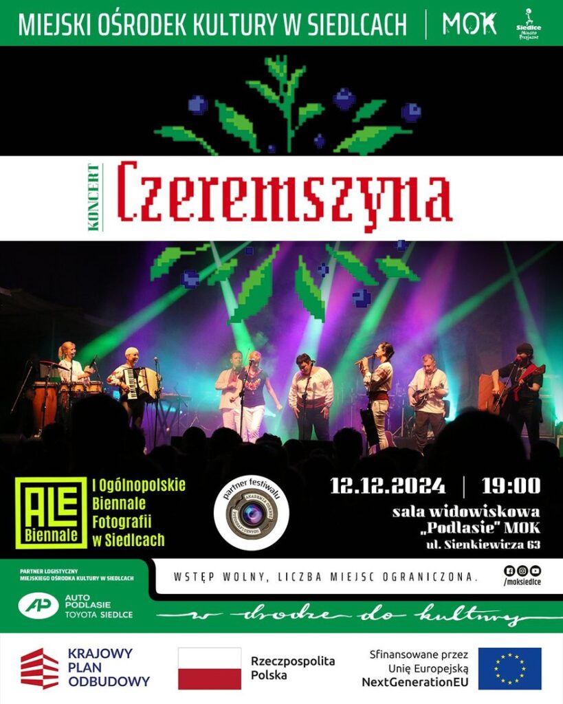 Plakat zapowiadający koncert zespołu "Czeremszyna", na którym widać kilkuosobowy zespół na scenie. 