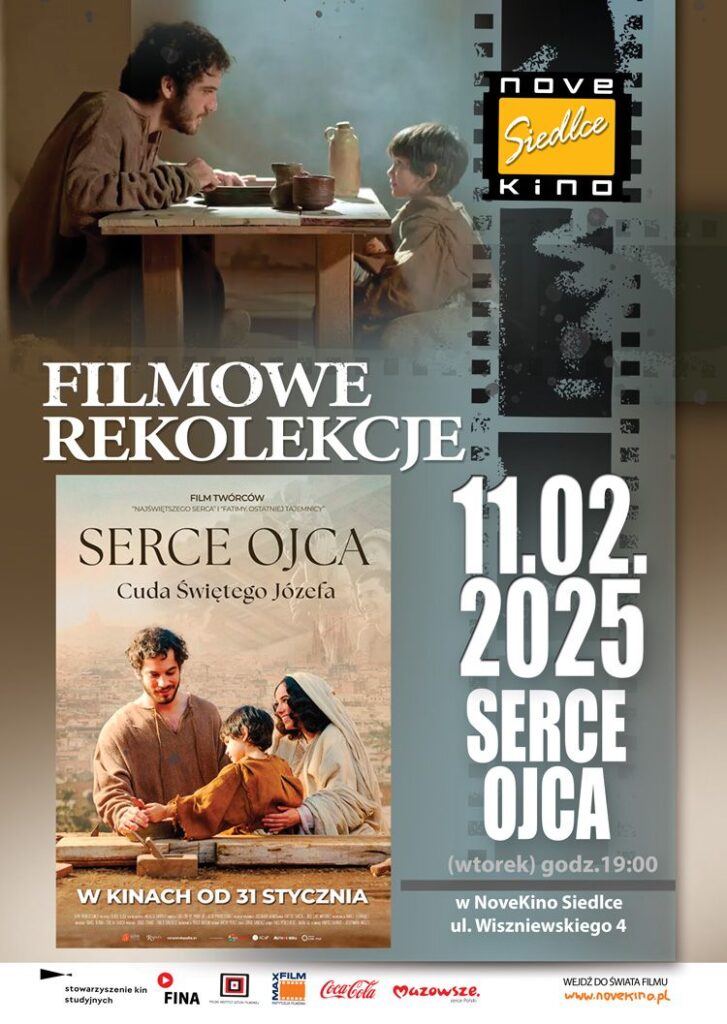 Plakat zachęcający do obejrzenia filmu "Serce ojca" z kadrami z tego filmu